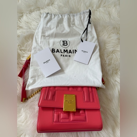 BALMAIN 1945 Soft Mini Quilted Leather Shoulder Bag in Coral 🥰 - Picture 6 of 15